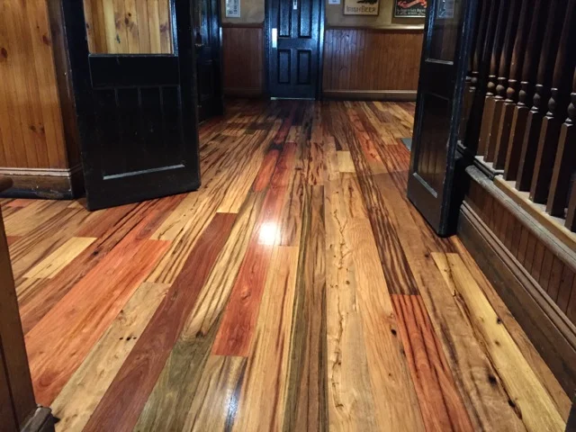  Telegraph pole floor boards installed onsite at King O'Malleys - Canberra City 