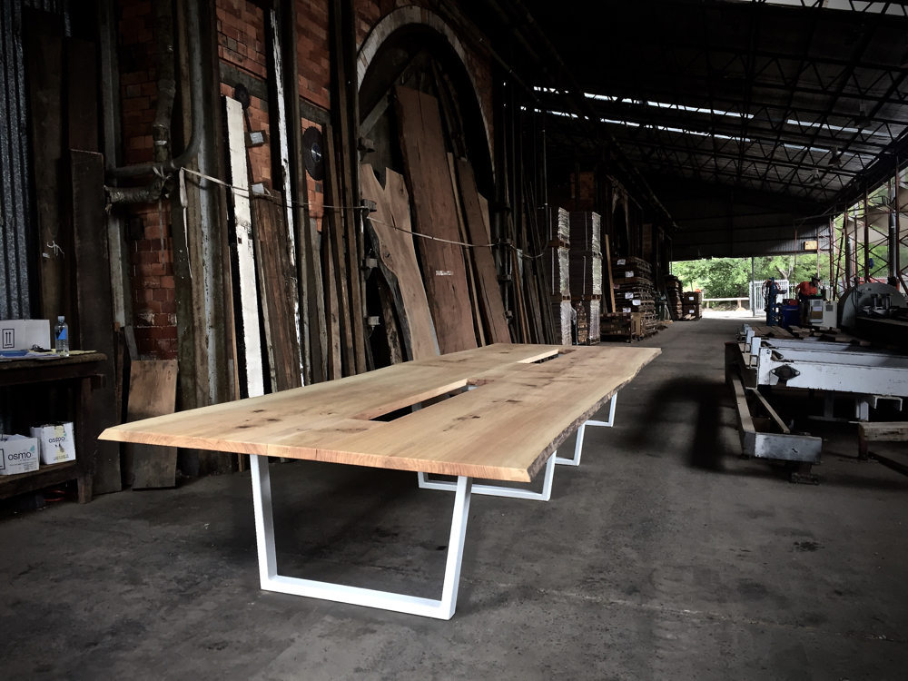 Twitter boardroom table – salvaged White Oak from Canberra street trees / steel base – installed on Thursday to their new office in the CBD.