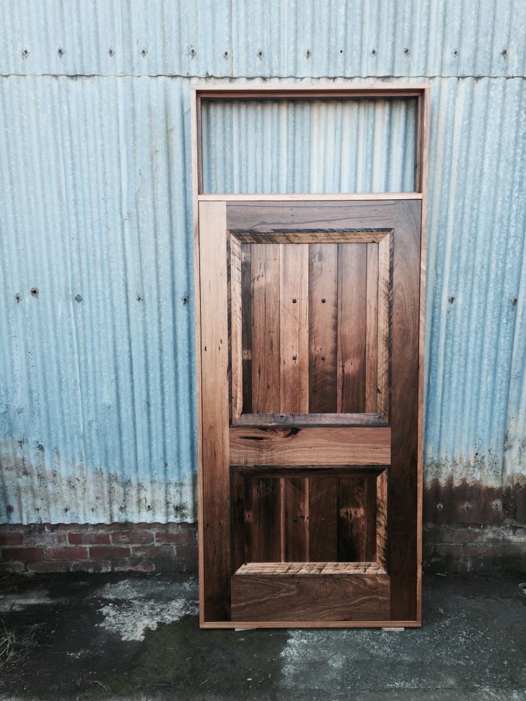 Colonial style entry door and jamb constructed in recycled Blackbutt ready for installation!