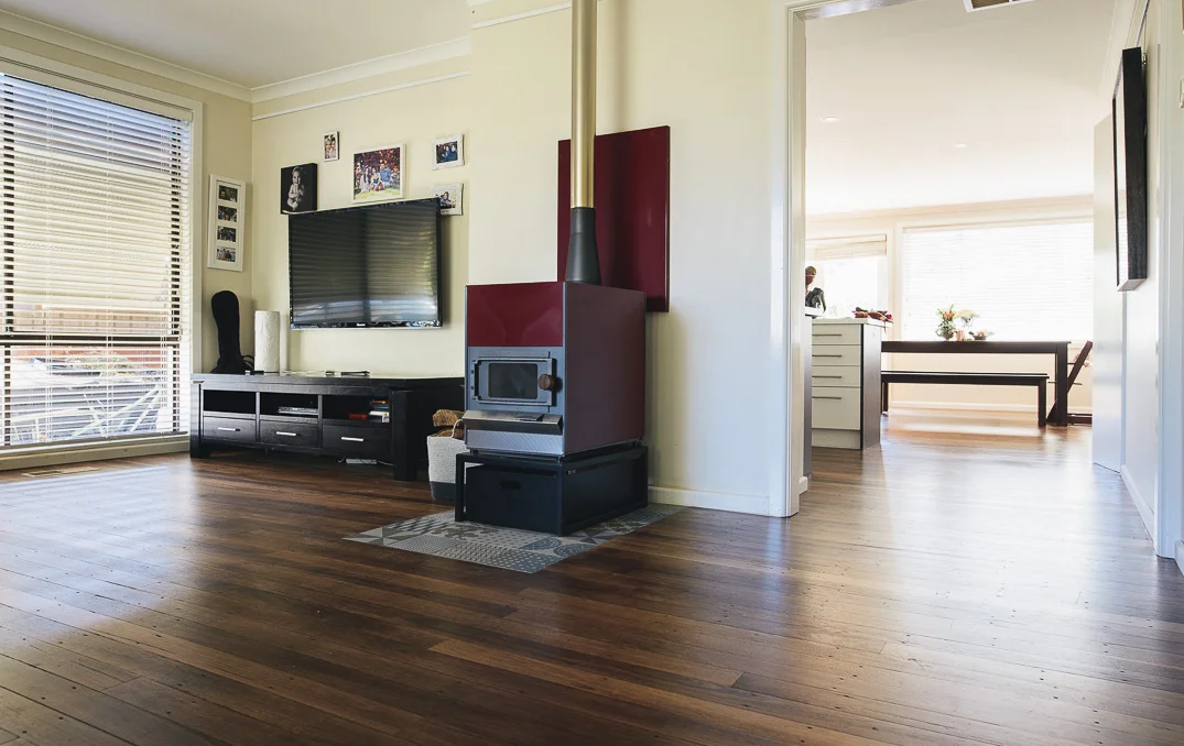 An example of a recently laid, salvaged Blackbutt floor finished with Osmo.
