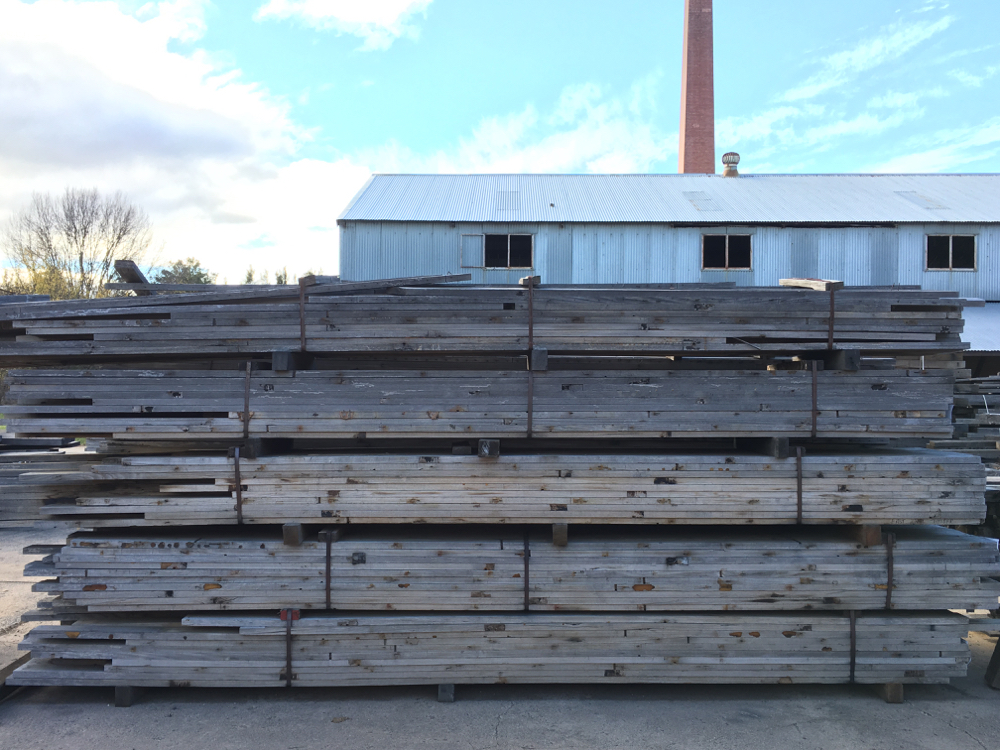 Silvery grey Ash flooring joists from the Bicentenial Basketball Stadium in Penrith. 80 x 32mm and 110 x 32mm.