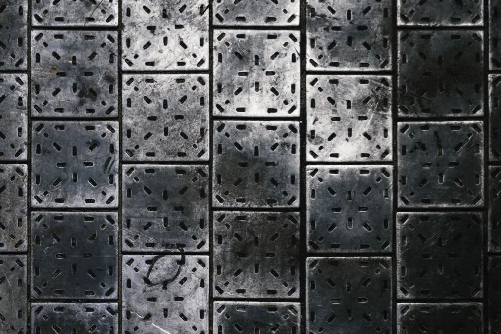 The old steel floor tiles come up well with a clean