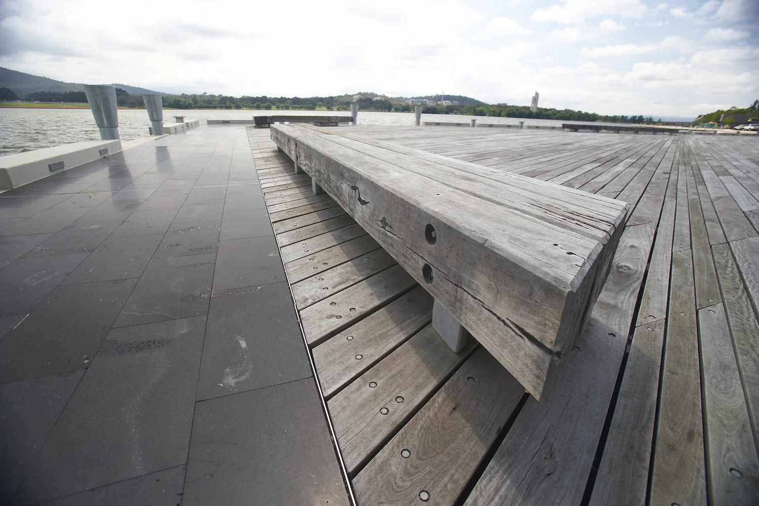 Heavy duty extra thick recycled Spotted Gum decking at Commonwealth Place.