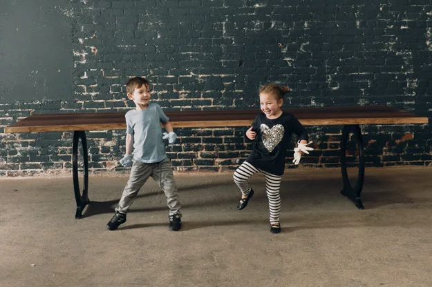 10' Walnut table and cute kiddos