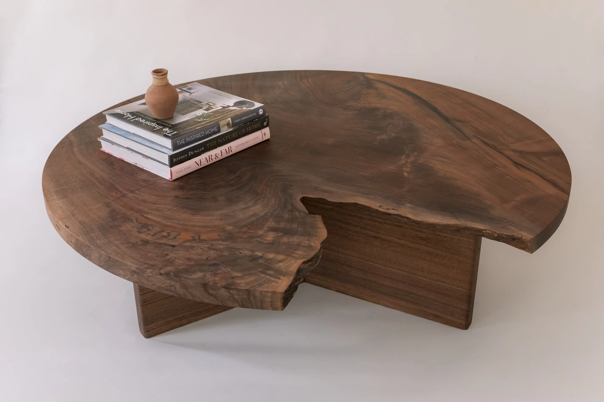 walnut round coffee table