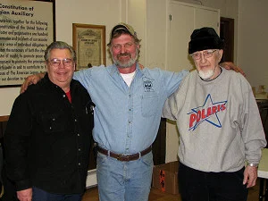 January 19, 2008 Pequot Lakes Minnesota: The 14th Annual Antique Snowmobile Rendezvous brought several industry luminaries to Pequot Lakes, including (L to R) Dick Harrison, co-founder Trail-A-Sled, Inc./Scorpion, Inc., Dave Guenther, ASCOA editor and past president, and Edgar Hetteen, co-founder of Polaris and founder of Arctic Cat.