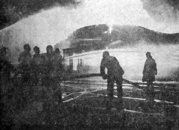 MUTUAL AID ... Volunteer fireman from Ironton and Deerwood assisted the Crosby fire department battle the Arena blaze through the late evening and early morning hours last Thursday and Friday. Such assistance is the result of mutual aid agreements entered into by fire departments of surrounding towns.