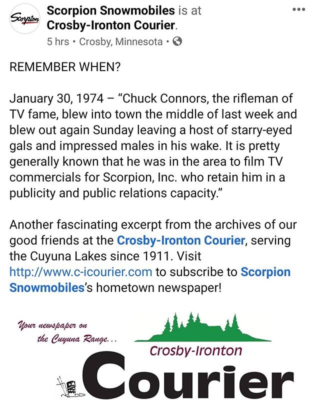 Remember when? #crosbyirontoncourier #scorpionsnowmobiles