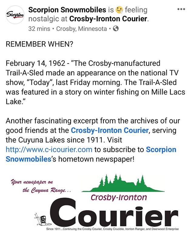 Remember when? - @scorpionsleds #scorpionsnowmobiles #crosbyirontoncourier