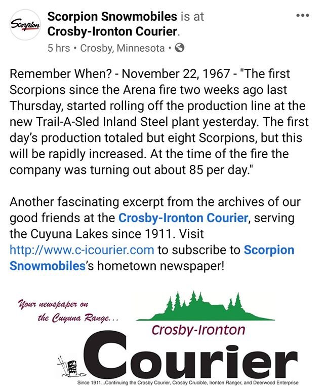 Remember when? #scorpionsnowmobiles #crosbyirontoncourier
