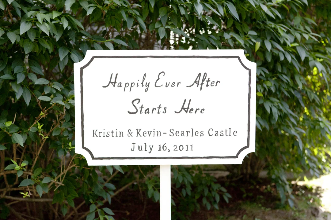 One of the wedding signs designed by the Bride's father. 