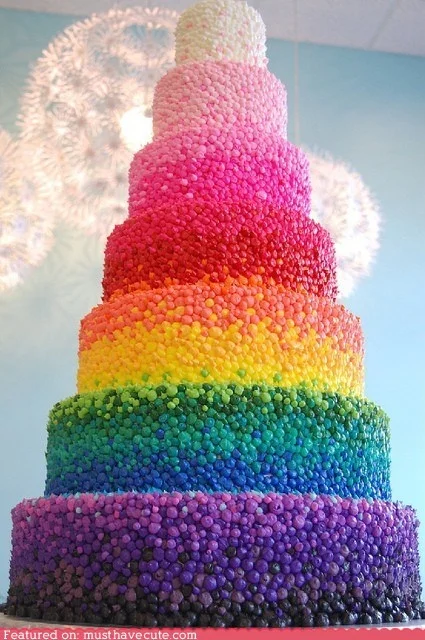 Rainbow cake with m&ms" Yummm... all the labor and love that went into this cake impresses me!