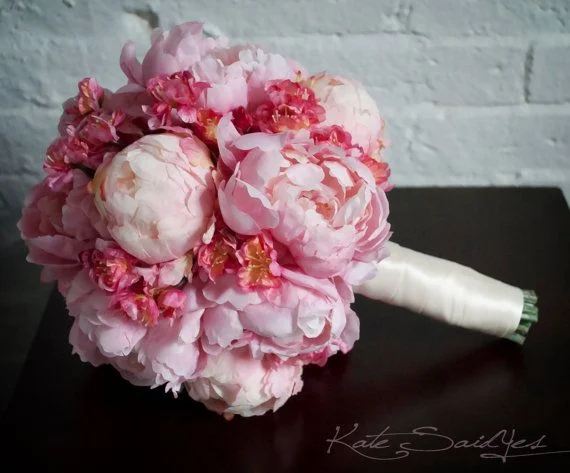 These silk bouquets are really beautiful and highlight peonies and cherry blossoms which are pretty delicate in natural form. This way you get to keep your bouquet forever!
