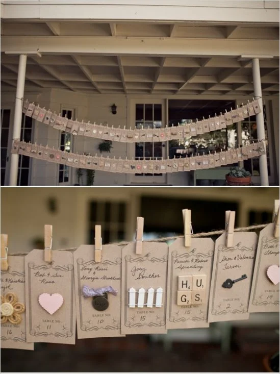 This clothesline of tags with personalized momentos really took our breath away!