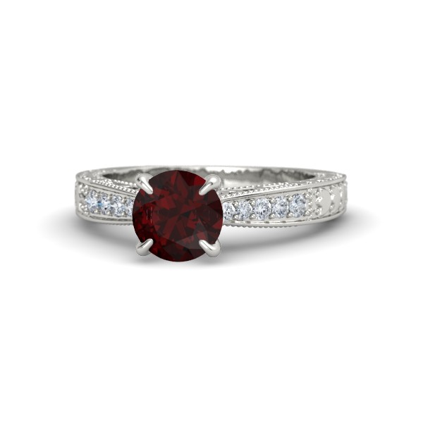 Megan Ring with Red Garnet, Diamonds and White Gold
