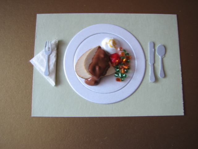 Paper, Wood Veneer, Plastic Beads and Paint = nom nom!