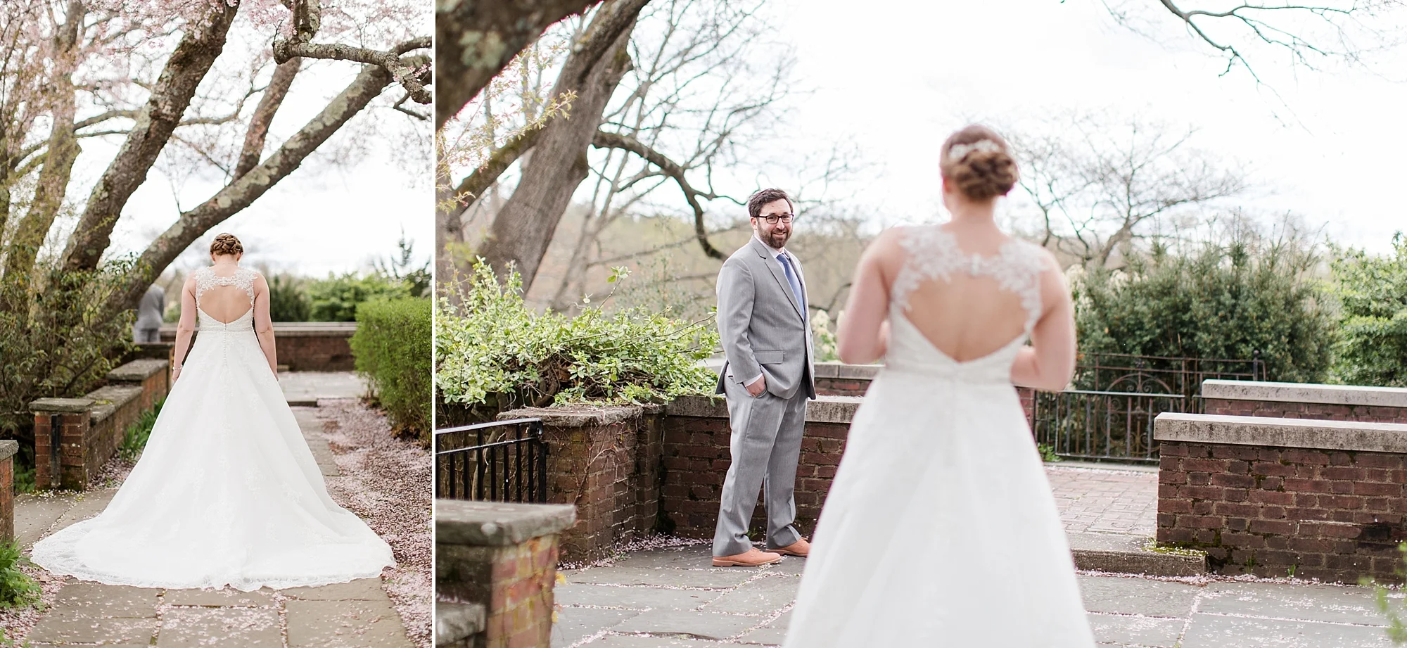 Tori taking a deep breath in before her first look with Nunzio at the Old North Bridge in Concord, MA