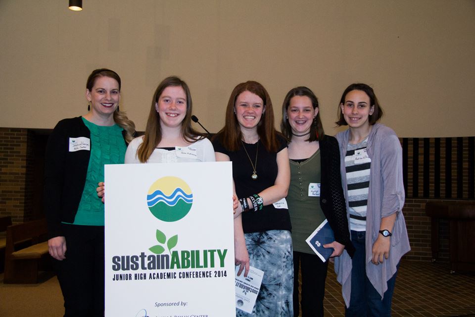  Good Shepherd students who organized the conference; on the left is a representative from the John J. Reilly Center that sponsored the event. &nbsp;Photo by&nbsp;Tami Barbour 