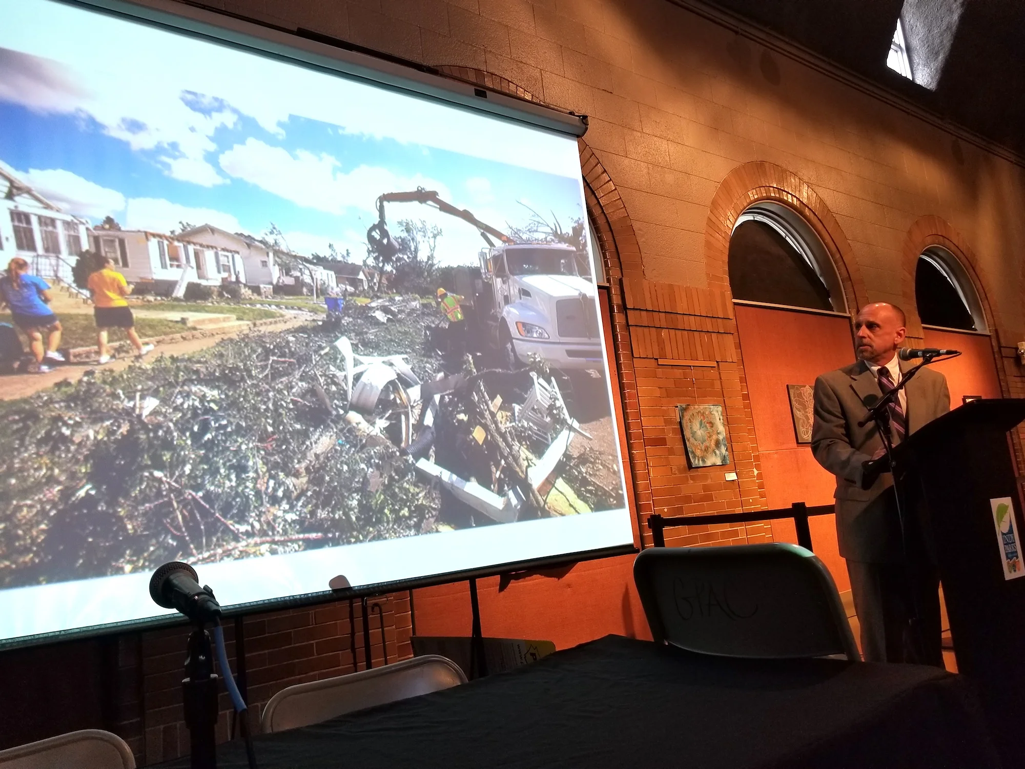 Kokomo Mayor Greg Goodnight shares images of the tornado that struck his city during last year's inaugural Climate Leadership Summit.