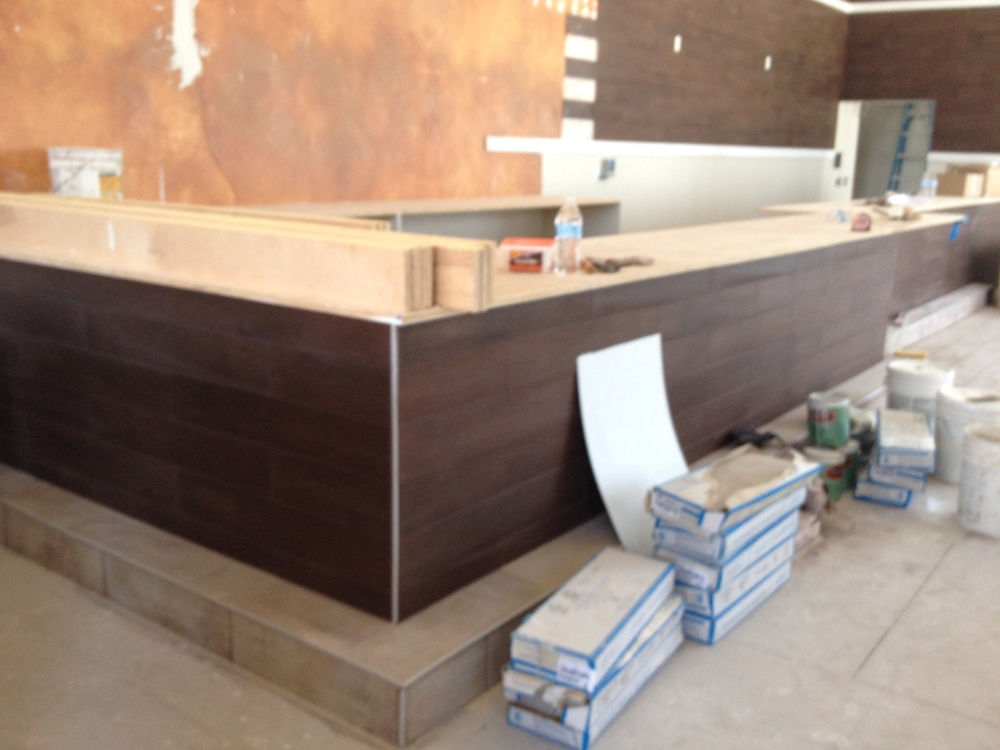 The front of the sushi bar seating