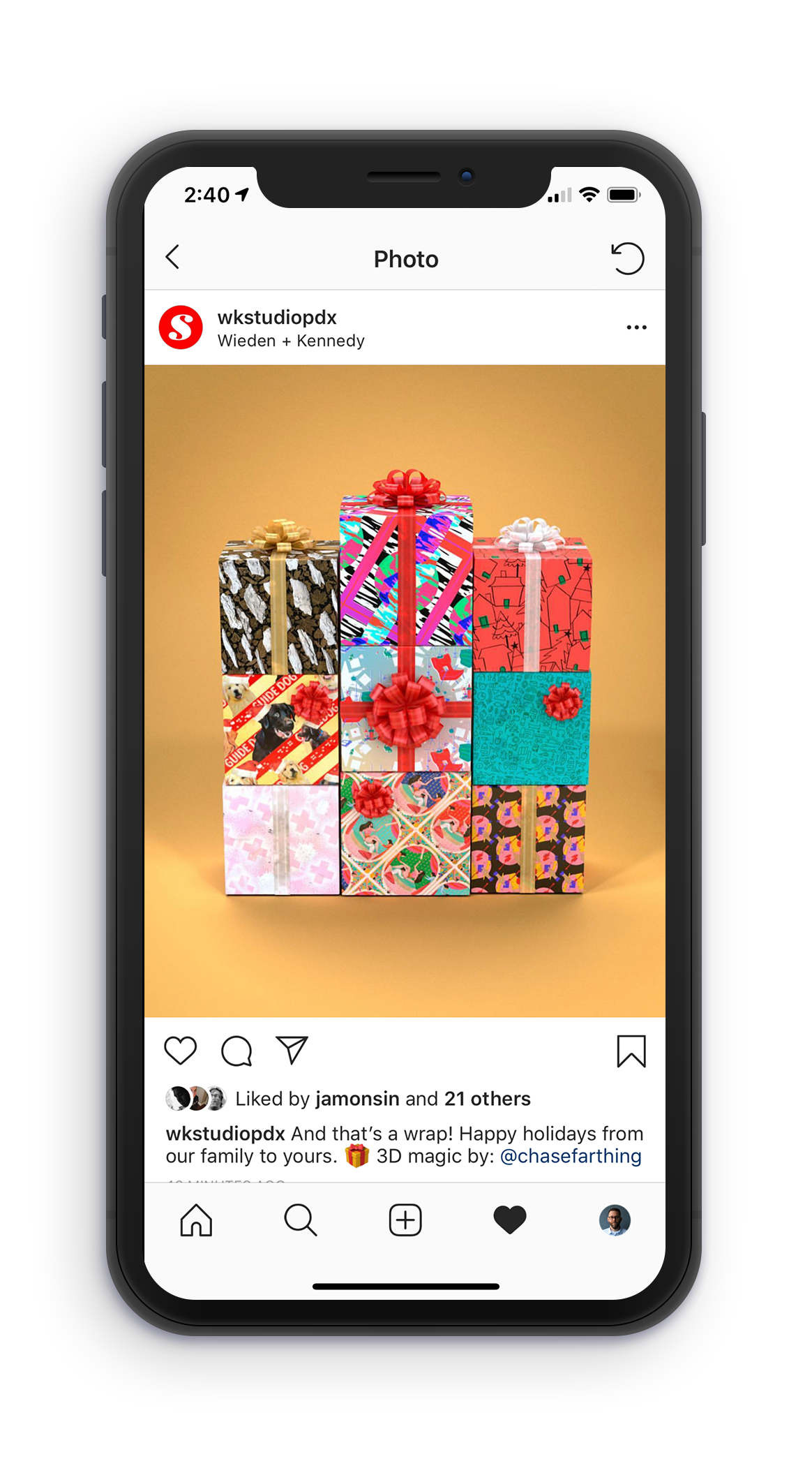 All nine designs can be seen in application wrapped around gift boxes from the Wieden+Kennedy studio Instagram account.