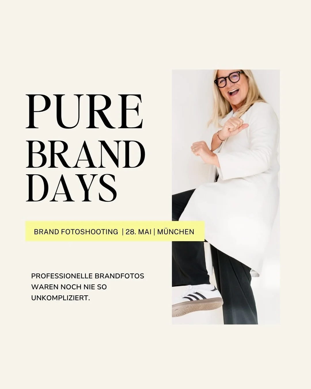 ✨Neu: PURE BRAND DAYS

Mein Brand Shooting Tag f&uuml;r Frauen, die jetzt neue Businessfotos brauchen und es so unkompliziert wie m&ouml;glich haben wollen.

Termin: 28. Mai in M&uuml;nchen

Ein Tag, 3 Shooting-Slots. 
Danach hast du Bilder, mit dene