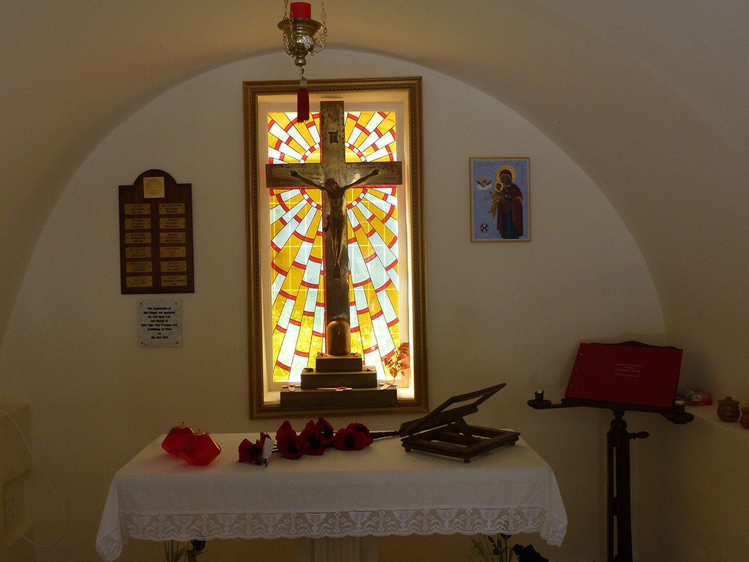 A window in the Malta Aviation Museum chapel 