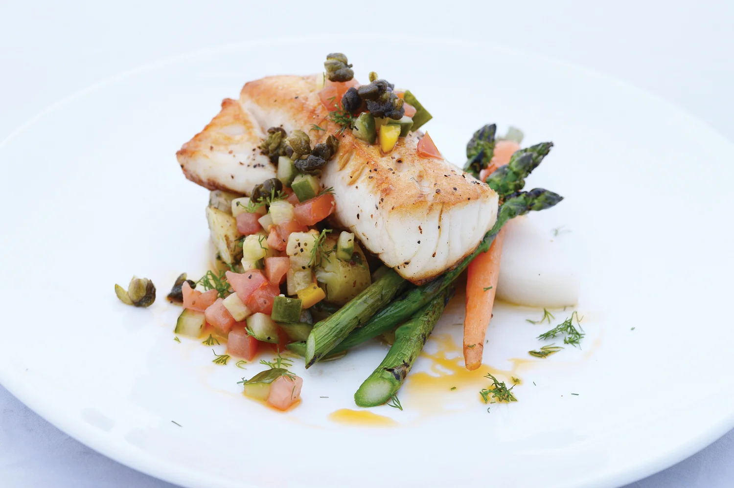 Pan Seared Georgian Bay Pickerel with Tomato Cucumber Salsa