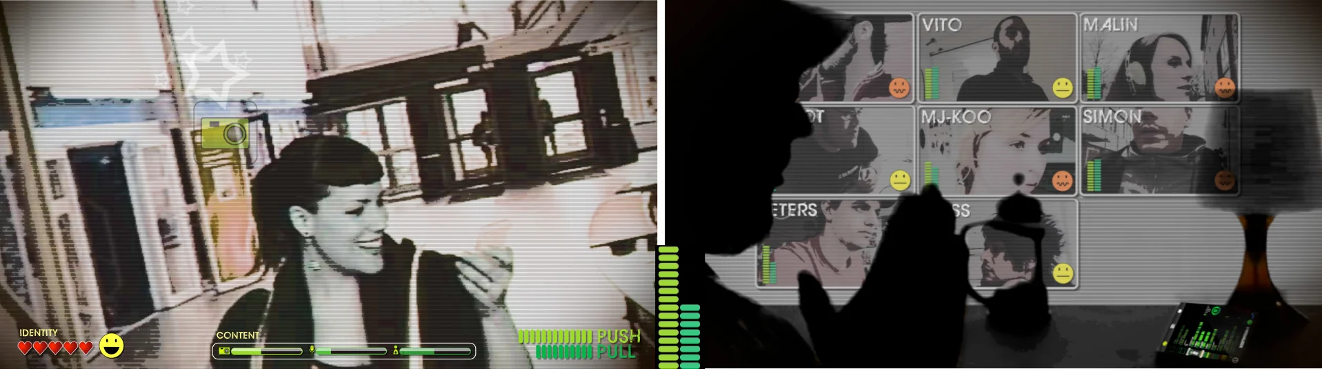 These are excerpts from a scenario I made about human identity in 2020. I made a 1st person camera and mounted it on my personas shoulders to give the illusion of a video game-like World of the future.