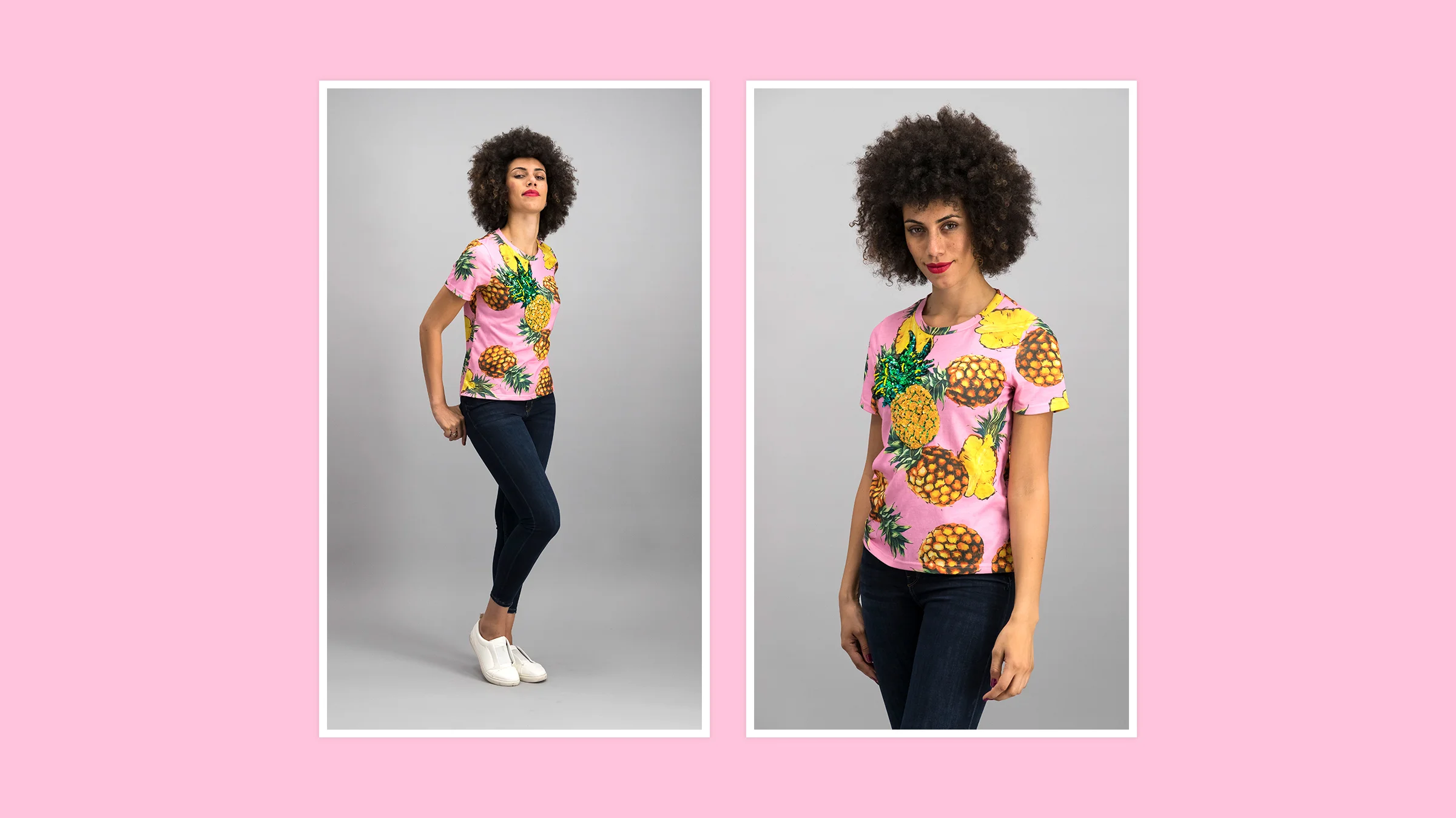 Pointing the camera towards the middle of the body or having it at chest height gives you diverse perspectives of the T-shirt. 