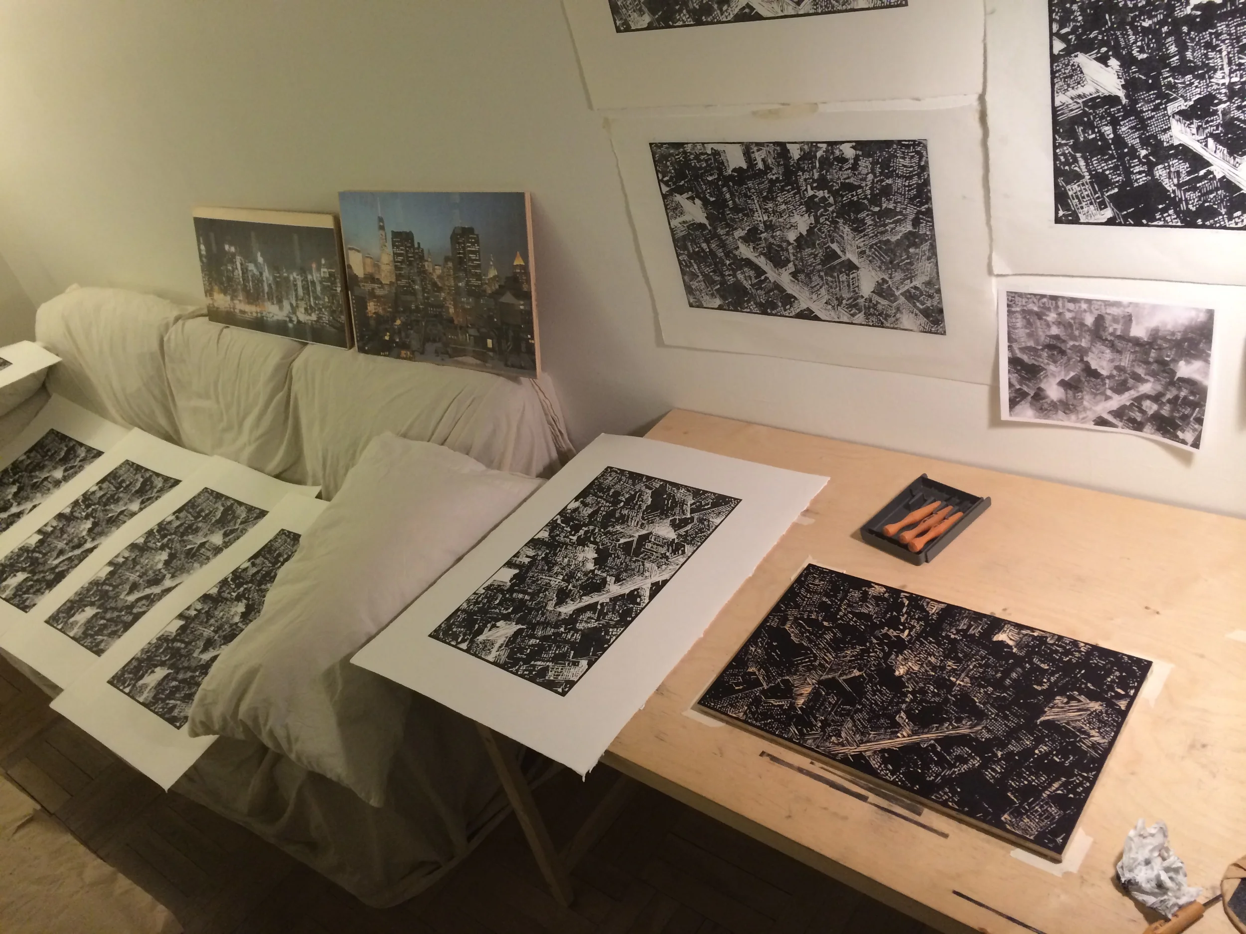 Woodblock Print Process in Artist's Studio