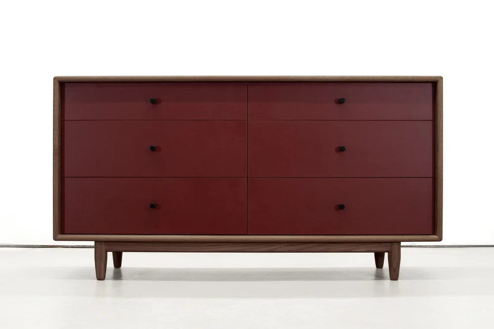 Modern Walnut Dresser w/ Leather Faces | Custom Fine Hardwood Furniture