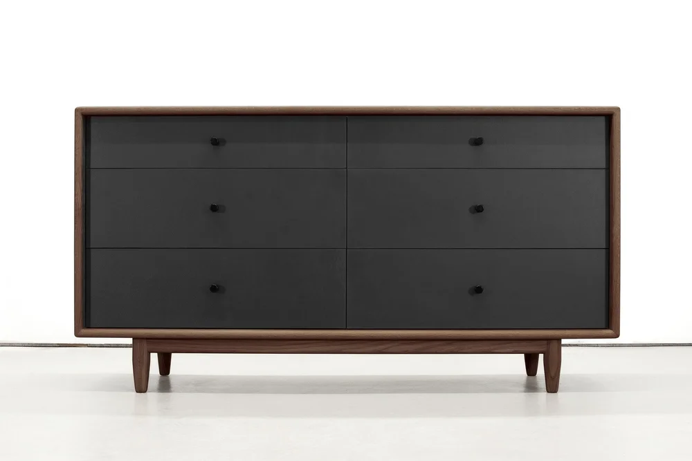 Modern Walnut Dresser w/ Leather Faces | Custom Fine Hardwood Furniture