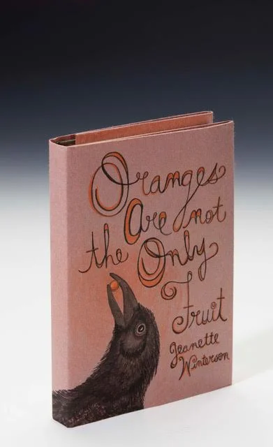 Niffenegger, Audrey THE "FIRST EDITIONS: RE-COVERED" COPY OF: Winterson, Jeanette. Oranges Are Not the Only Fruit. Guild Publishing, 1990, 8vo, first edition in hardback, original black boards lettered in gilt WITH AN ORIGINAL DUST-JACKET BY AUDREY NIFFENEGGER, 206 by 520mm., ink and coloured pencil, signed and dated "A Niffenegger 2017" with note by the artist