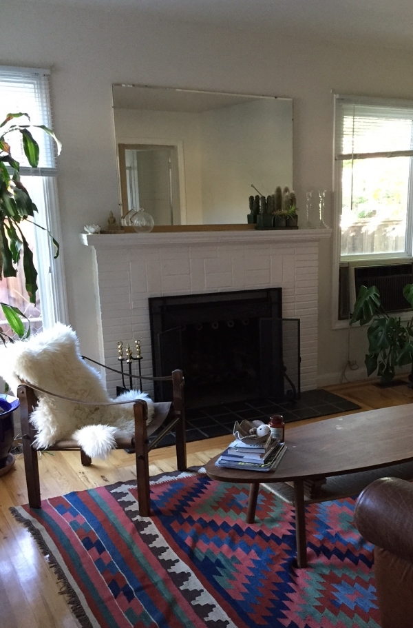 Sneak peak of our new (rental) home: no new furniture, but fun, new feel. Also a fireplace !