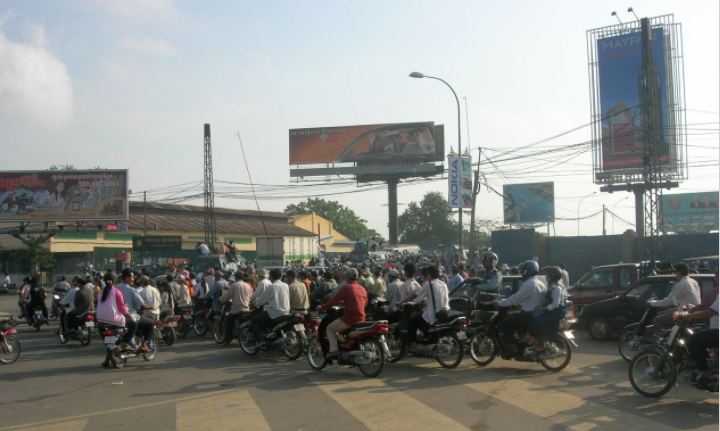 Typical traffic in Phnom Penh, Cambodia in 2007. 