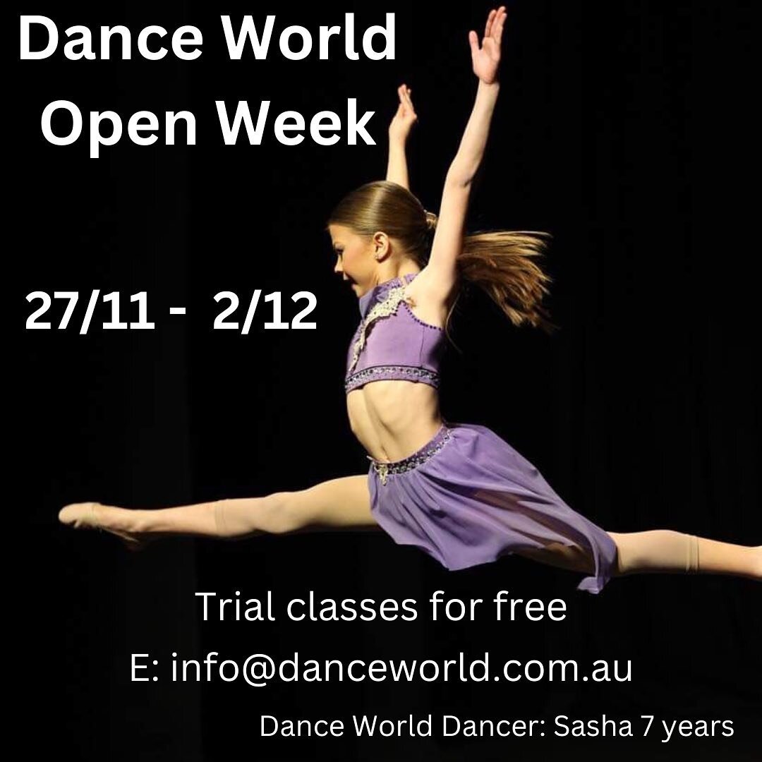 Open Week at Dance World 
Come and see our amazing studios 
Meet our teachers and try a class or two for free. 
#dance_world_wollongong