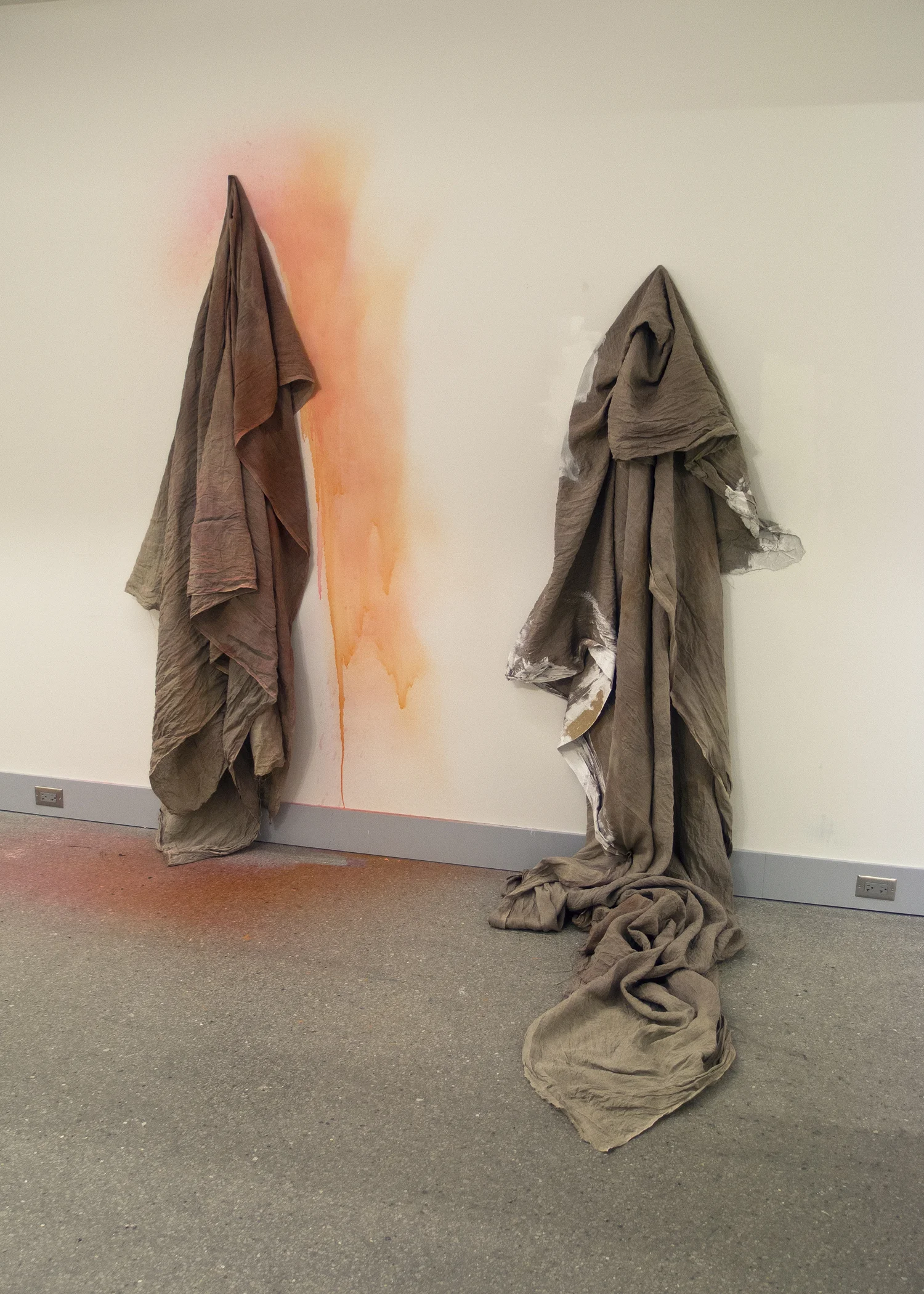 (untitled) and (untitled) 2012 left: fabric dye, ink, acrylic, watercolor, and gouache on linen right: fabric dye and latex paint on linen