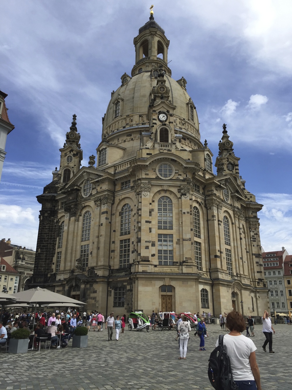 The third Frauenkirche - the first one burnt in the nineteenth century; the second was levelled by the allied bombs in 1945 and remained as rubble until this one was built in 2002