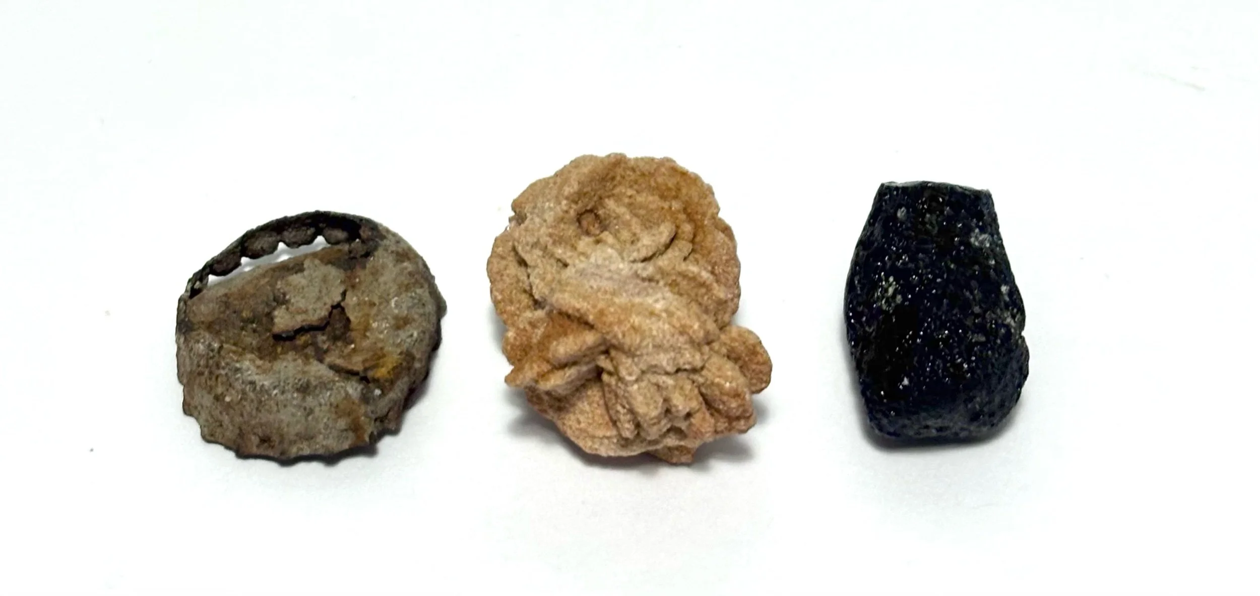 sacrificials #2 - bottle cap, rose rock, tektite 