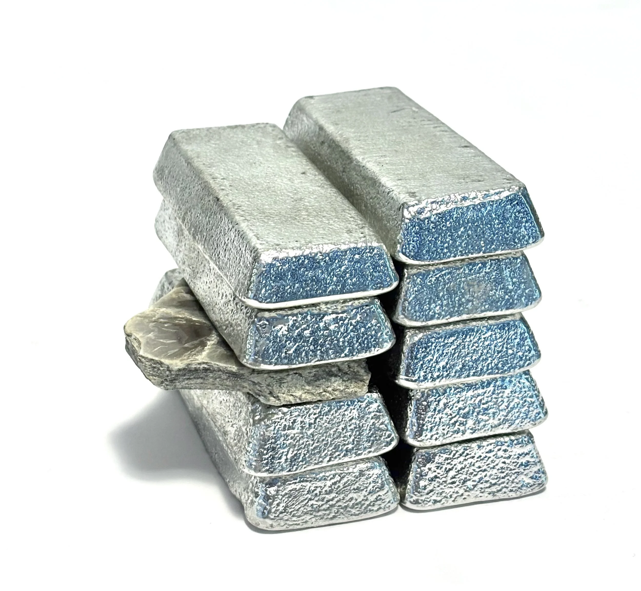  slower - lepidolite mica slab (paleozoic) with nine 1lb pewter ingots