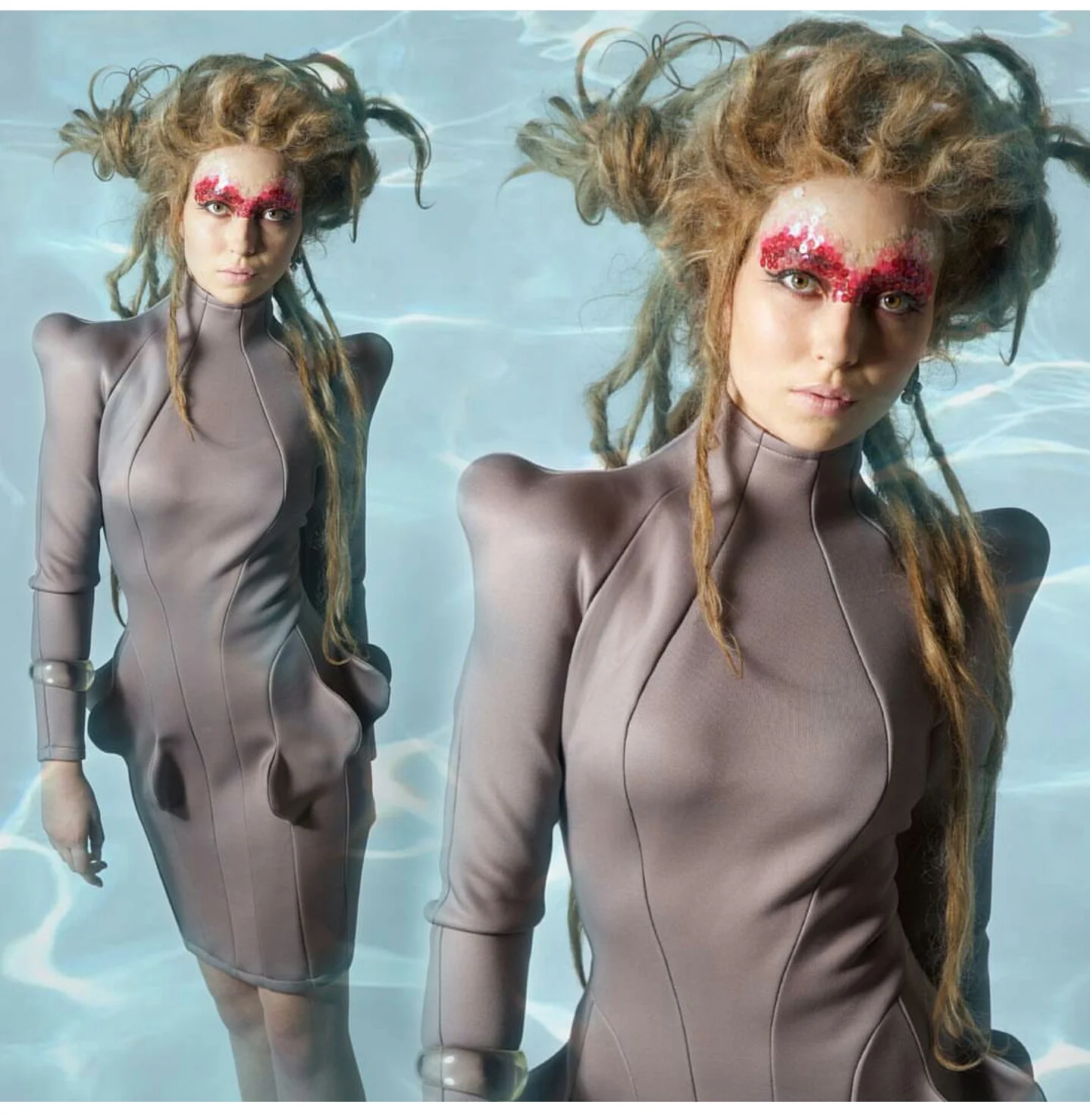  @geoffreymac ・・・ Fulfill your fishy fantasy with the new Squid Dress by #GeoffreyMac . Check out the full FW16 #Sonar Lookbook now at geoffreymac.com👏🏽🐙👏🏽 Lookbook photos by: @jordankleinman hair by: #wigbar and @lpgdino makeup by @setsukotate model: @blab_le_bla Produced by @leblondnyc #geoffreymac #sonar #lookbook #womenswear #menswear #newcollection #underwater #mermaid #godeep #servingfish #fw16 #brooklyndesigner #editorial #fashion #nyfw #neoprene #dreadlockwig #wigs