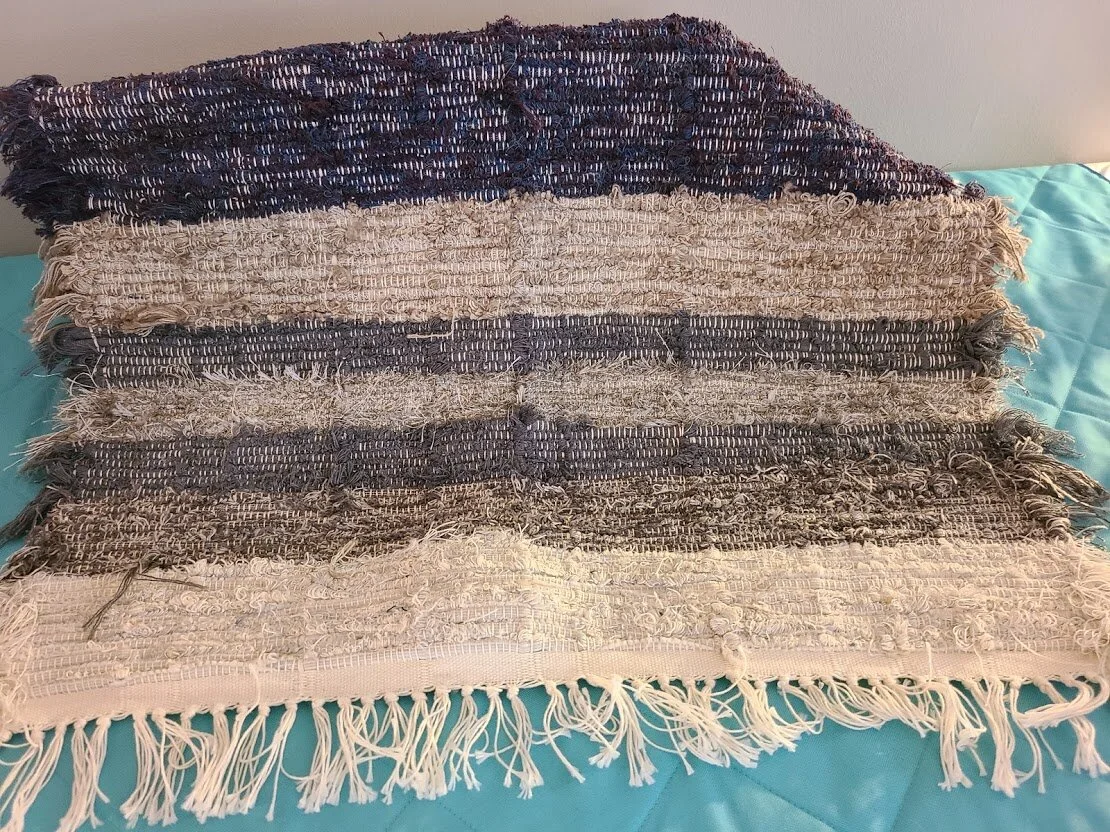 #19 Blue and cream Handmade Rug