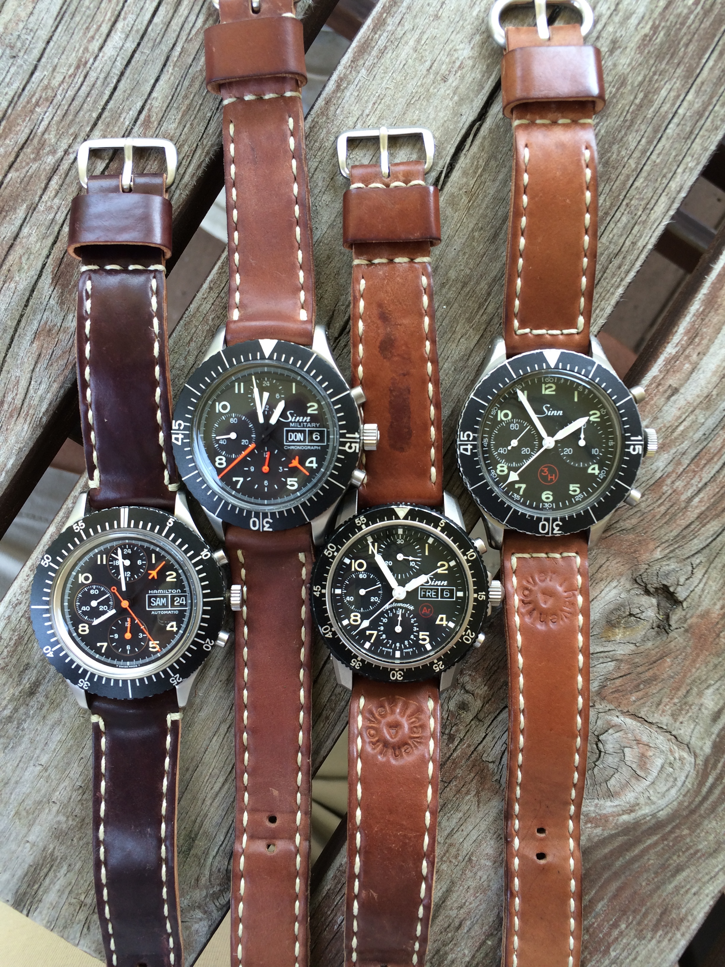 The Hamilton 156/Bund-alike, Sinn 156, Sinn 103 Ti Ar, and Heuer/Sinn 1550 SG. A great set. 