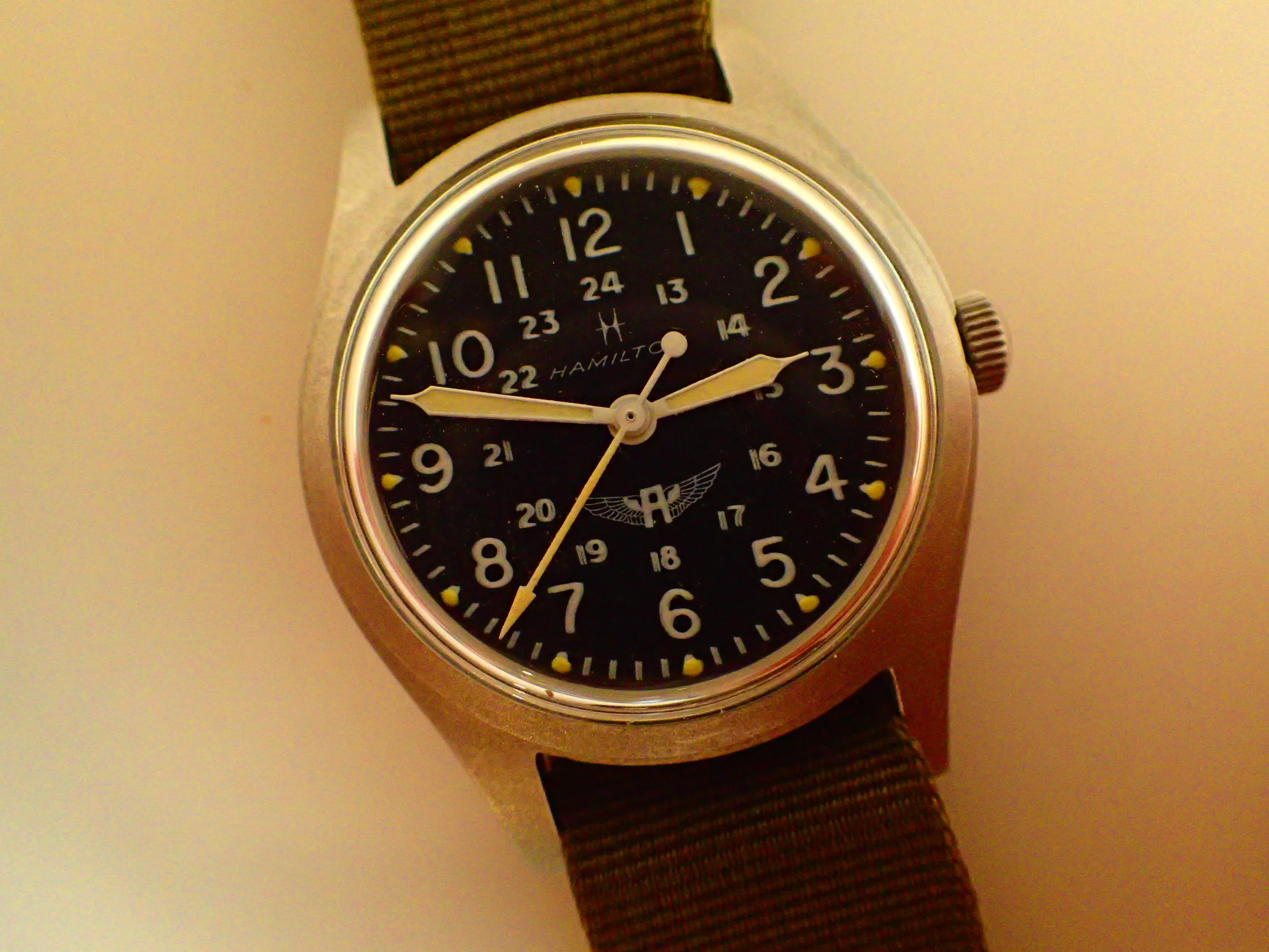 The Avirex-branded Hamilton 9219. The winged A logo is a favorite of mine. 