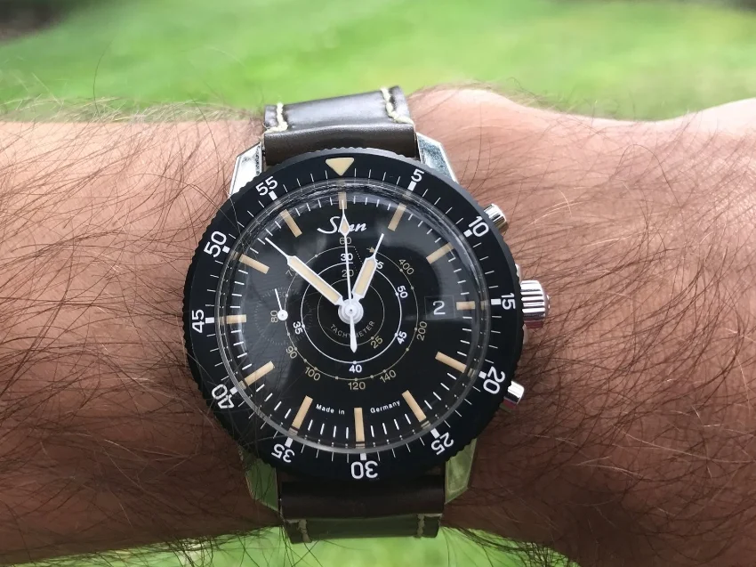 Super rare Sinn 103 snail tachy dial on Dark Cognac Arts & Crafts. Not a watch you are likely to see in the wild!
