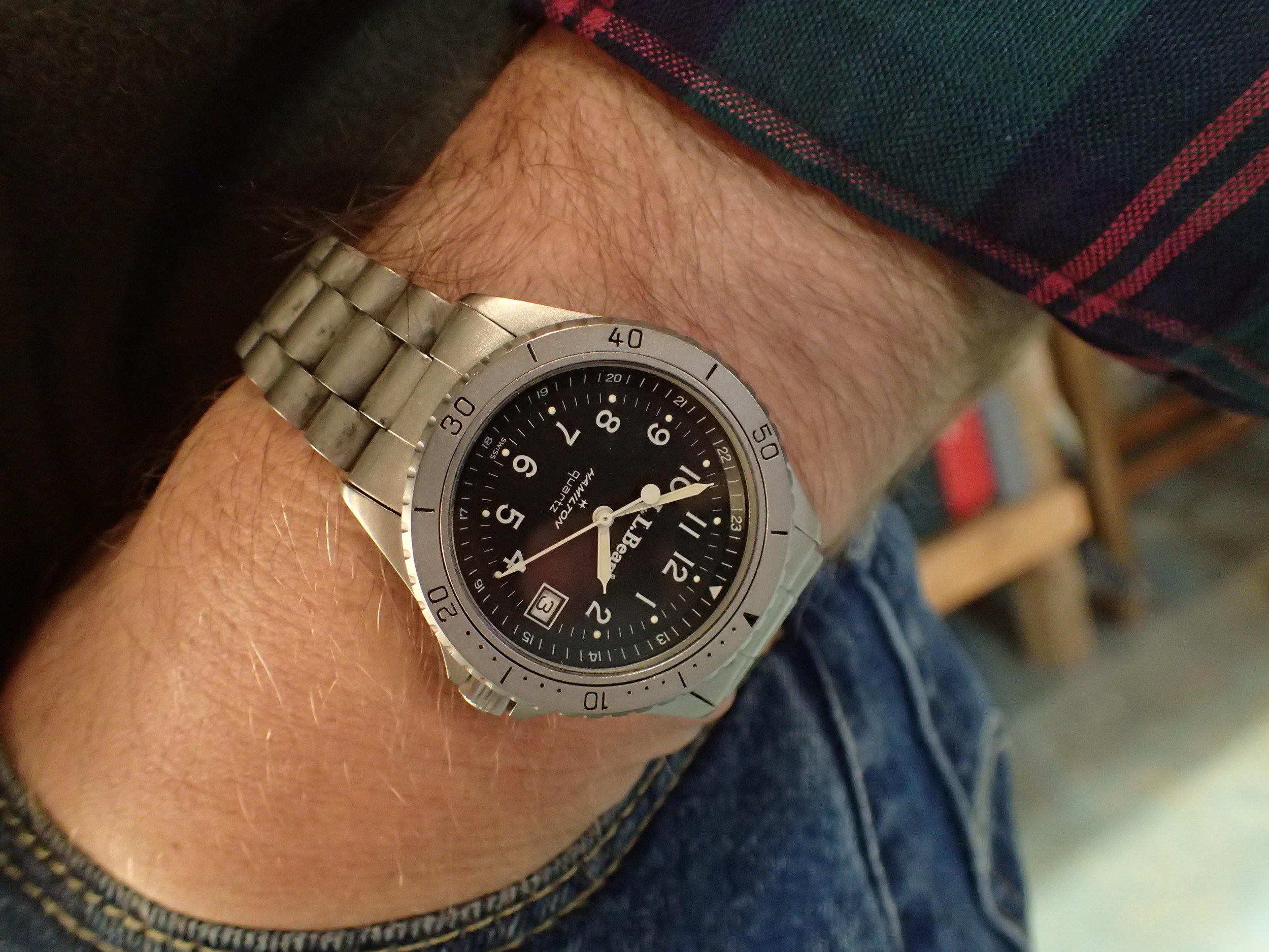 The Hamilton 9369 LL Bean Deluxe Field Watch, a timelessly handsome watch on the wrist. Also the only watch I keep on a bracelet.