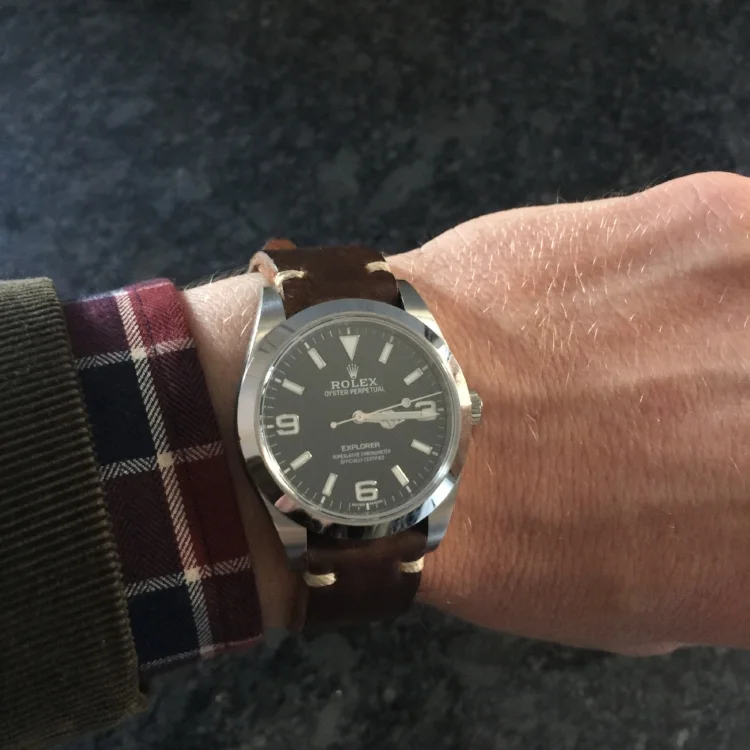 All-time classic Explorer I on a T-stitched two-piece. Just right.