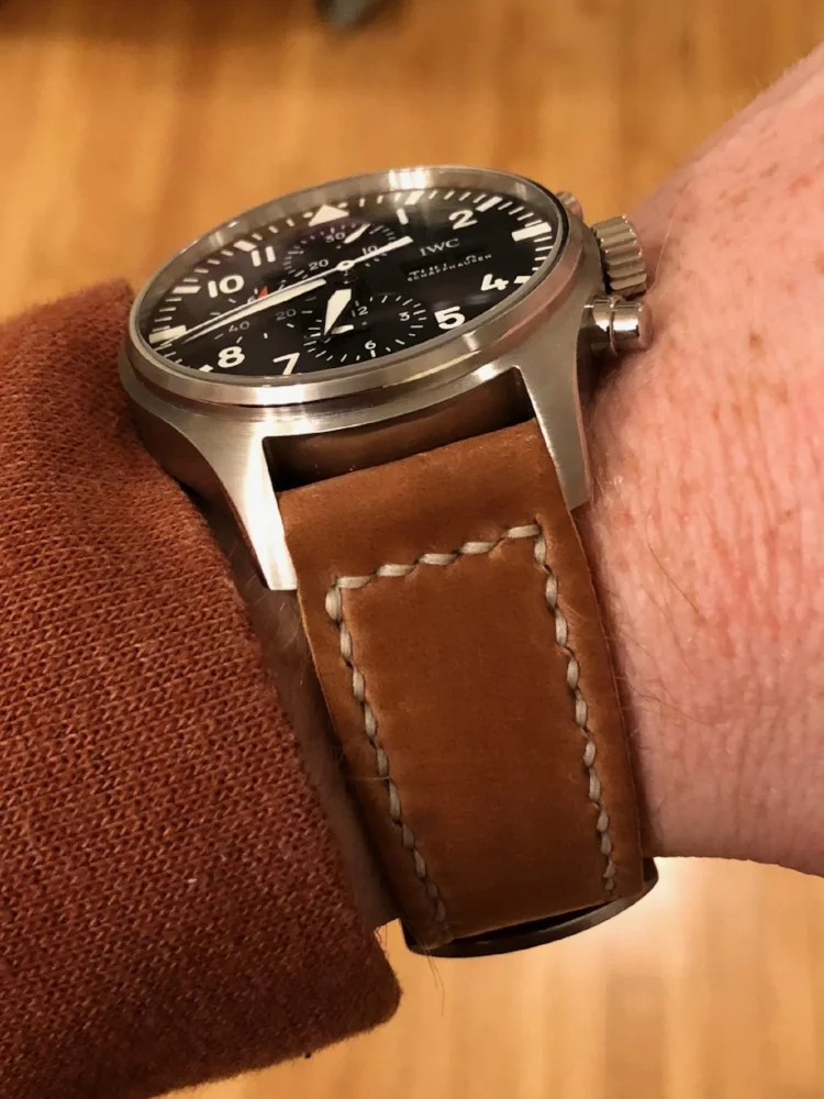 IWC 3777 on Natural Arts & Crafts sewn with Ritza Tiger thread (available by special request).