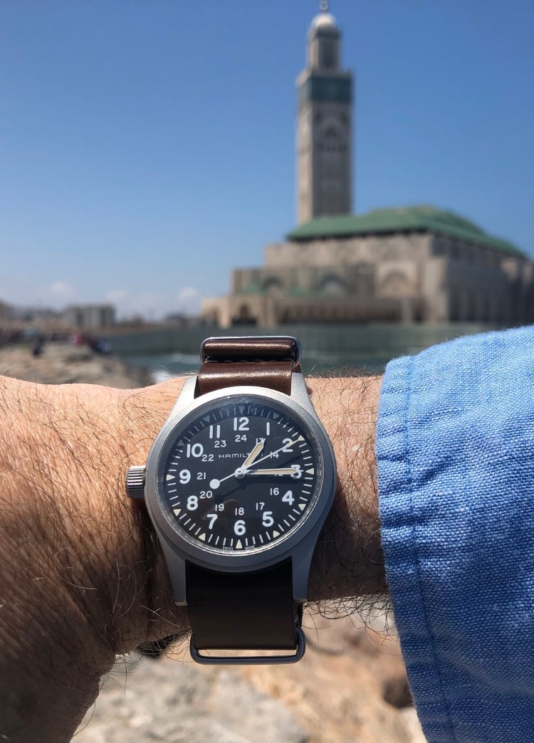 Hamilton MIL-W reissue on a shell NATO, enjoying the sights in Morocco. What a pairing!